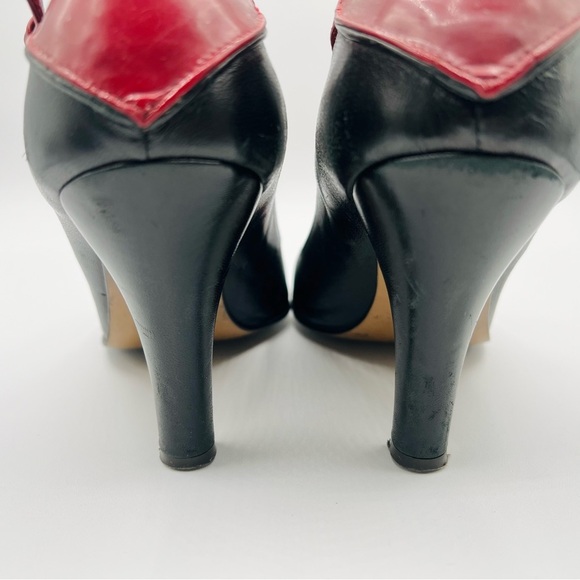 LOVE MOSCHINO PUMPS OPEN TOE LEATHER HEEL RED AND BLACK SHOE HEART SHAPE SIZE 38 - Picture 7 of 17